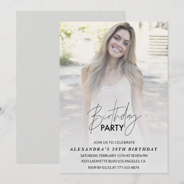Photo 28th birthday invitation Birthday Party Grey (Front/Back)
