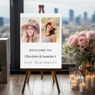 Photo 2 persons birthday modern welcome foam board