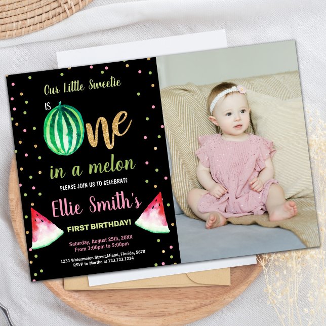 Photo 2 Slice Green Watermelon Birthday Invitation (Photo 2 Slice Green Watermelon Birthday Invitation)