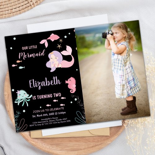 Photo 2nd Our Little Pink mermaid Birthday Invitation