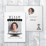 Photo 30th Birthday Card<br><div class="desc">A fun custom photo 30th birthday card with a customized name. Bold graphics of a cake in Black and White to accent the birthday person's photograph. The inside has balloons,  a party hat and places for 2 more custom photos. Make the birthday person feel thirty & thrilling  .</div>