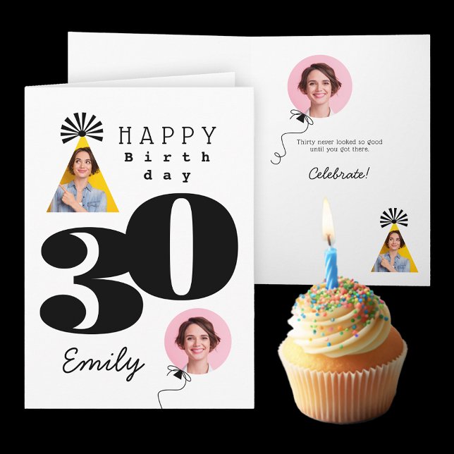 Photo 30th Birthday Custom Name Card (Creator Uploaded)
