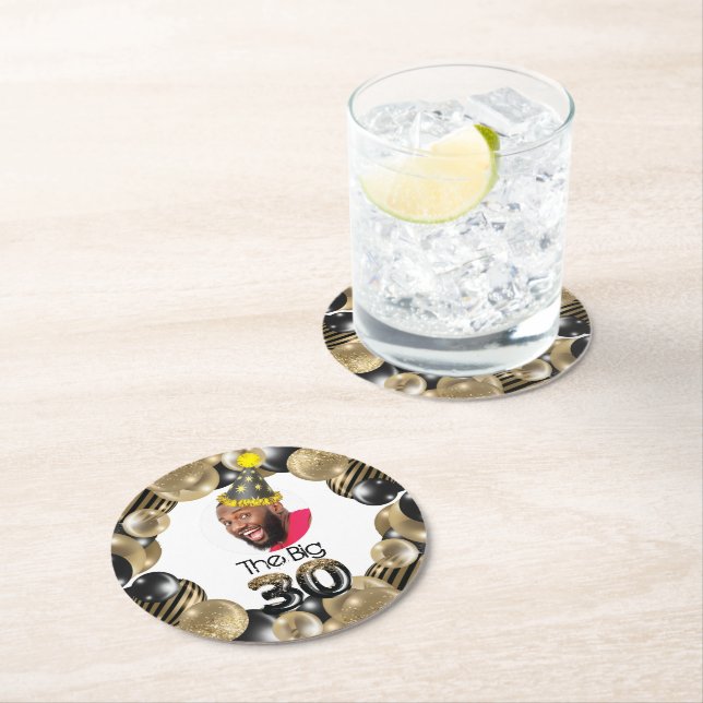 Photo 30th Birthday Funny Round Paper Coaster (Insitu)