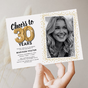 Photo 30th Birthday Gold Balloons Invitation