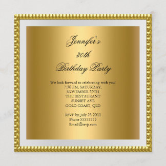 Photo 30th Birthday Party Elegant Gold White Invitation