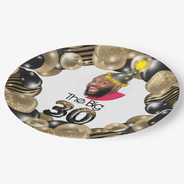 Photo 30th Birthday Personalized Paper Plates (Angled)
