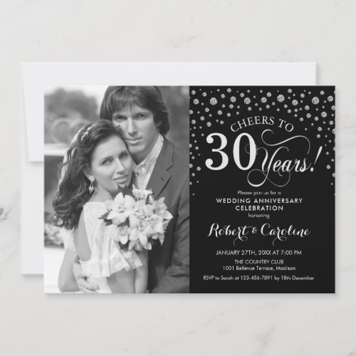 Photo 30th Wedding Anniversary _ Silver Black Invitation