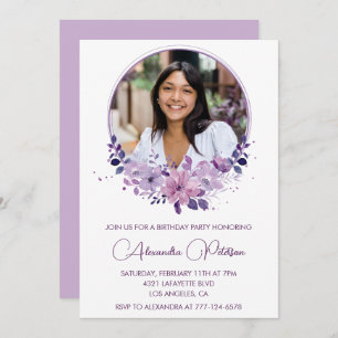 Photo 31st birthday invitation Purple Floral