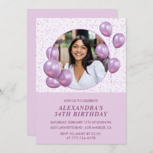 Photo 34th birthday invitations Balloons Purple