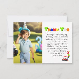 Photo 3rd Birthday Red Golf Cart Boy's Thank You Card