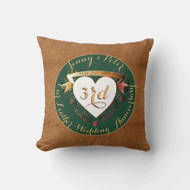 Photo 3rd Wedding Anniversary Leather Image  Throw Pillow (Front)