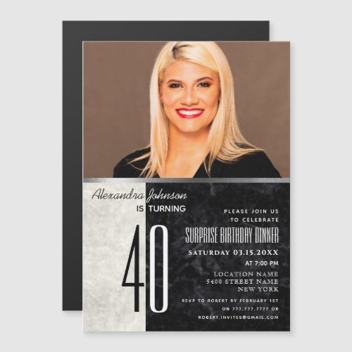 Photo 40th Birthday Black and White Magnetic Invitation