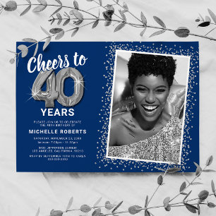 Photo 40th Birthday Silver Balloons Invitation