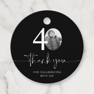 Photo 40th Birthday Thank You Favor Tags