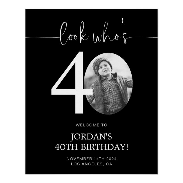 Photo 40th Birthday Welcome Sign | Look Who's 40 (Front)
