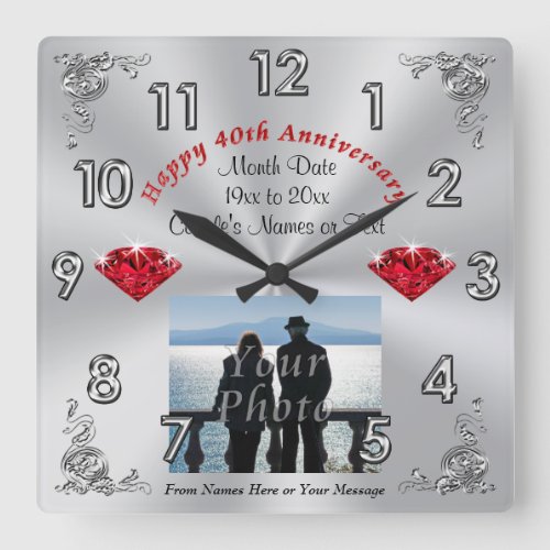 Photo 40th Wedding Anniversary Traditional Gift Square Wall Clock