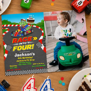 Photo 4th Birthday Dinosaur Race Car Ready Set Acrylic Invitations