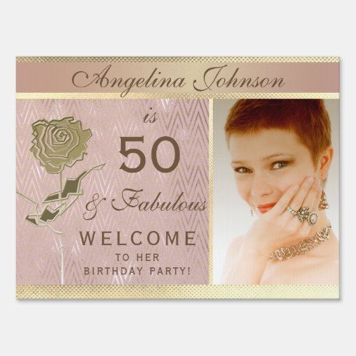 Photo 50 and Fabulous 50th Birthday Rose Gold Sign | Zazzle