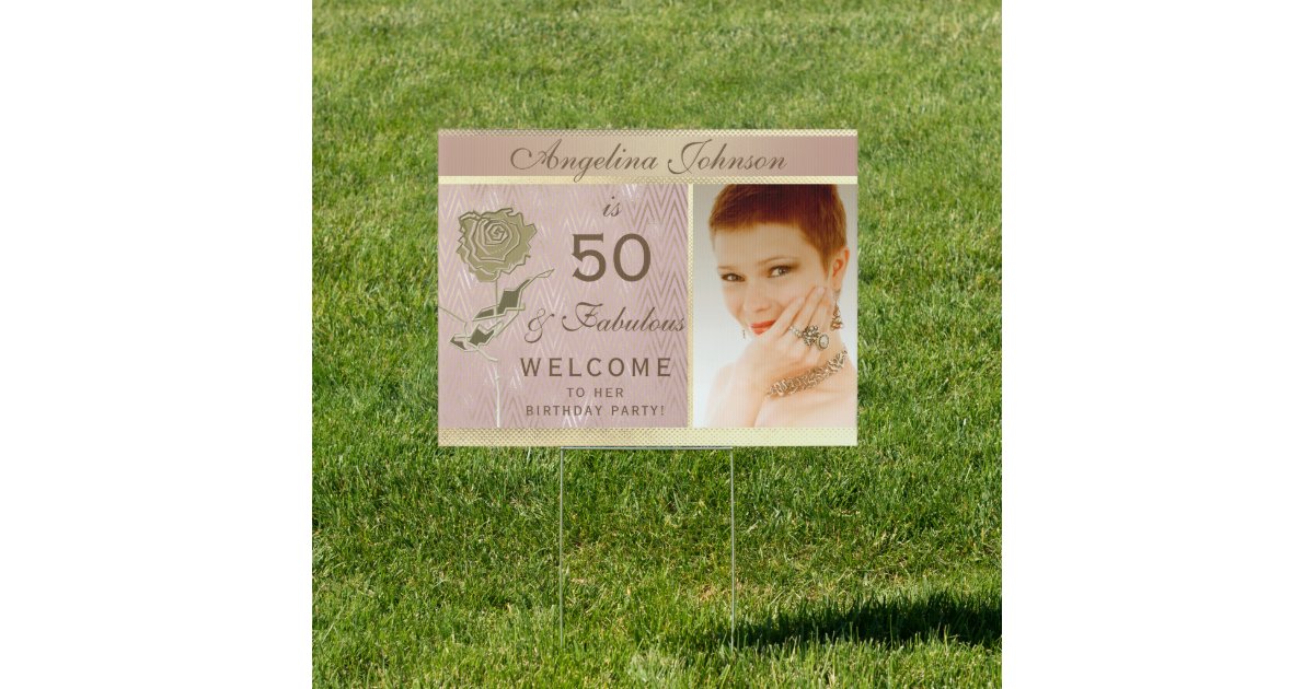 Photo 50 and Fabulous 50th Birthday Rose Gold Sign | Zazzle