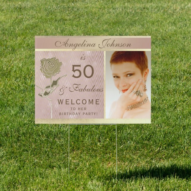 Photo 50 and Fabulous 50th Birthday Rose Gold Sign (Insitu)