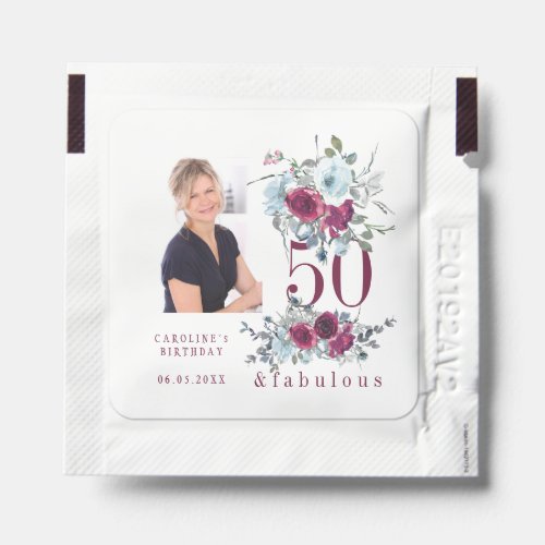 Photo 50 and fabulous floral 50th birthday favor hand sanitizer packet