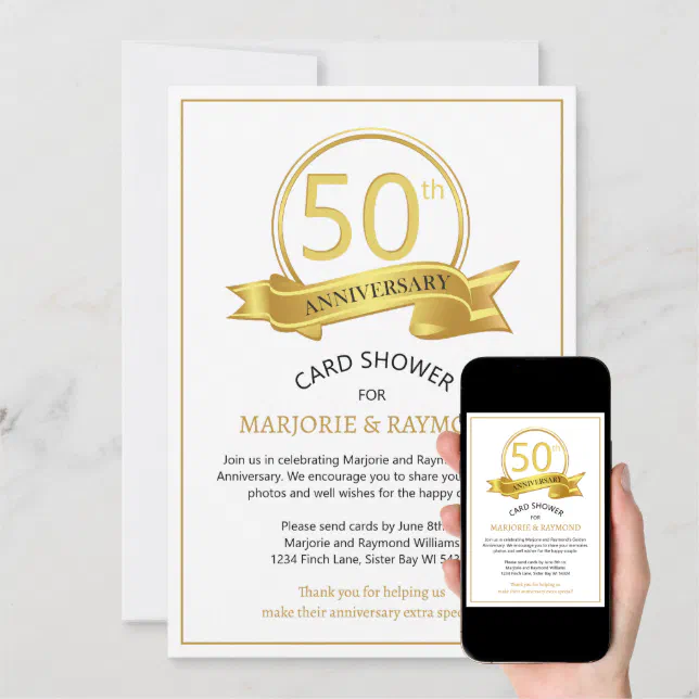 Photo 50th Anniversary Card Shower Invitation | Zazzle