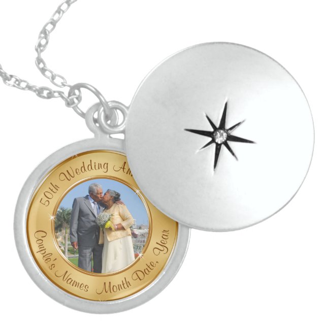 Photo 50th Anniversary Necklace, Sterling Locket (Front)
