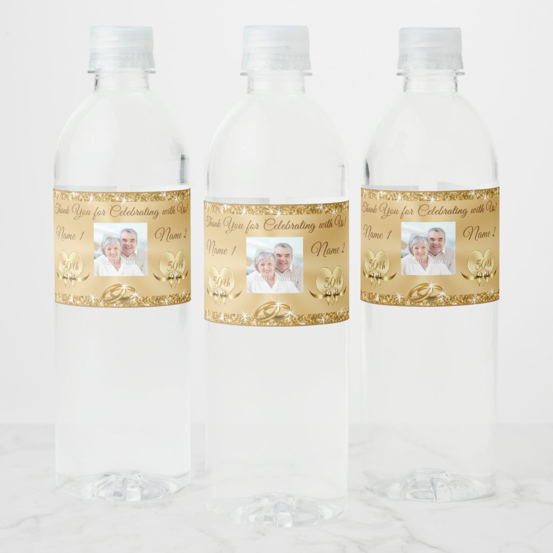 Photo 50th Anniversary Water Bottle Labels | Zazzle