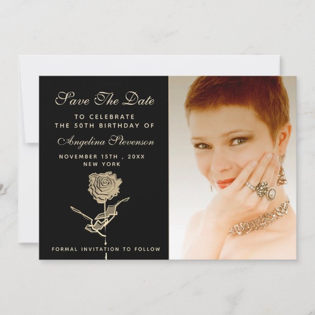Photo 50th Birthday Chic Black Save The Date (Front)