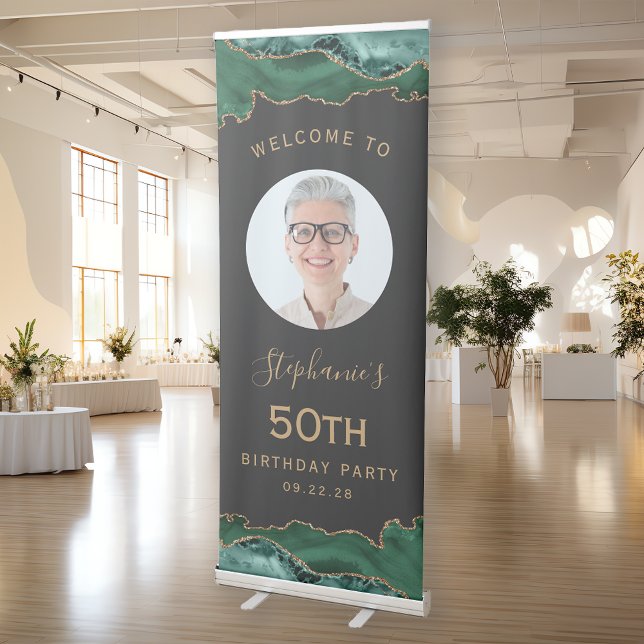 Photo 50th Birthday Emerald Green Agate Dark Retractable Banner (Creator Uploaded)