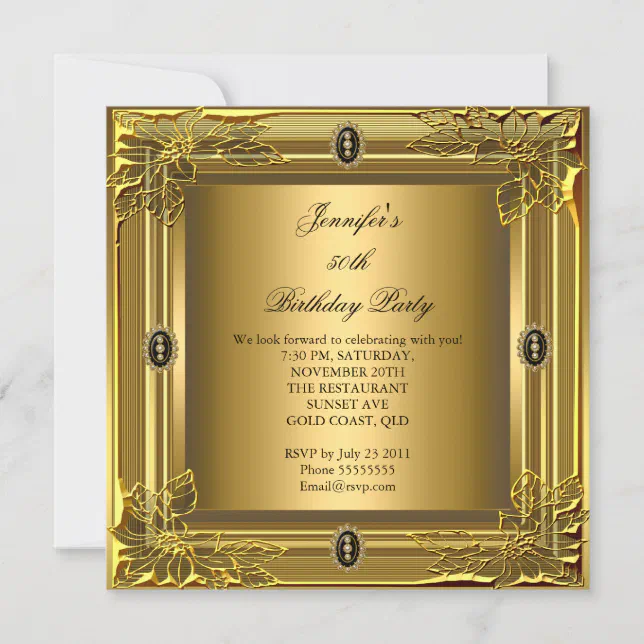 Photo 50th Birthday Party Elegant Gold Black Invitation | Zazzle