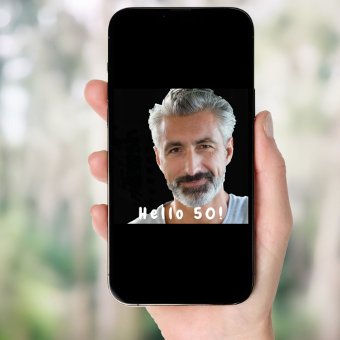 Photo 50th birthday party hello 50 guy black invitation | Zazzle