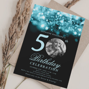 Photo 50th Birthday Turquoise Midnight Glam  Invitation