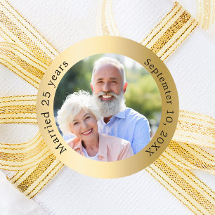 Photo 50th gold wedding anniversary classic round sticker