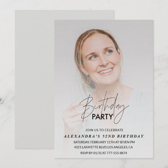 Photo 52nd birthday invitation Birthday Party Grey (Front/Back)