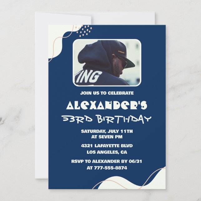 Photo 53rd birthday invitations Men Simple navy (Front)
