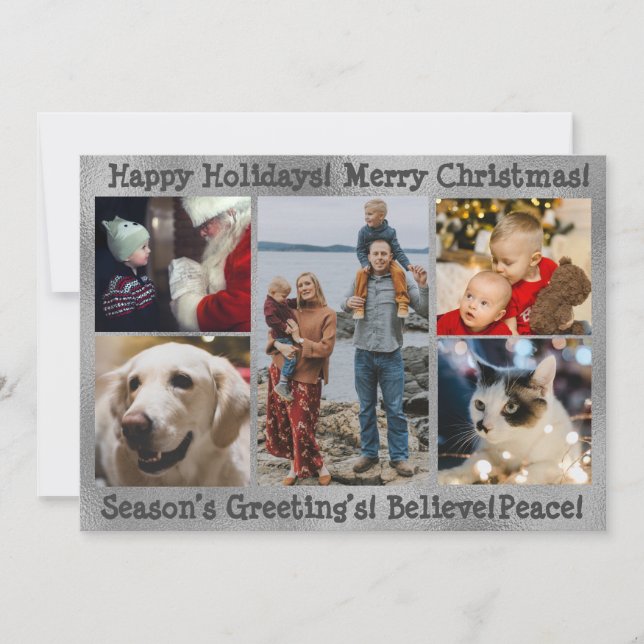 Photo 5 Merry Christmas Happy Holidays Collage  Holiday Card (Front)