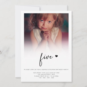 Photo 5th Birthday Five Heart Cute Lovely Invitation