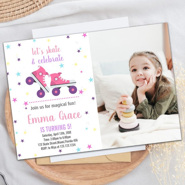 Photo 5th Pink Purple Skating Birthday Invitations (Photo 5th Pink Purple Skating Birthday Invitations)