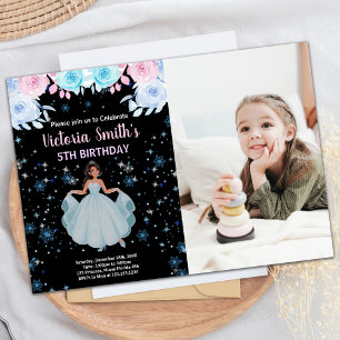 Photo 5th Purple Floral Princess Birthday Invitation