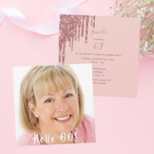 Photo 60th birthday party hello 60 glitter invitation