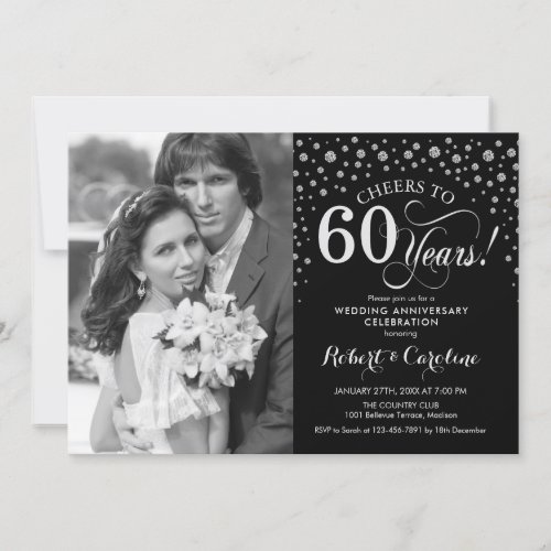 Photo 60th Wedding Anniversary _ Silver Black Invitation