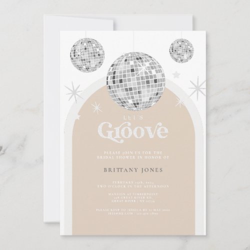 PHOTO 70s Silver Retro Disco Groovy Bridal Shower Invitation