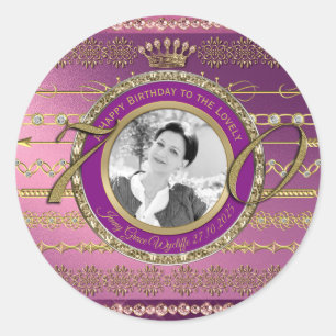 Photo 70th Birthday Gold Crown Diamonds Frame Classic Round Sticker