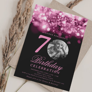 Photo 70th Birthday Hot Pink Midnight Glam  Invitation