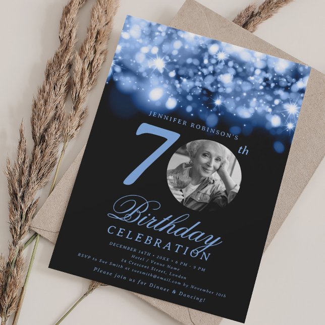 Photo 70th Birthday Navy Blue Midnight Glam  Invitation (Photo 70th Birthday Navy Blue Midnight Glam Invitation)
