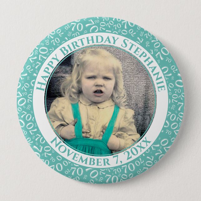 Photo 70th Random Number Pattern| Teal/White Button (Front)