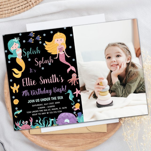 Photo 7th Under the sea Blond Mermaid Birthday Invitation (Photo 7th Under the sea Blond Mermaid Birthday Invitation)