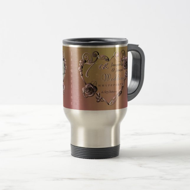 Photo 7th Wedding Anniversary Coppery Rose  Travel Mug (Front Right)