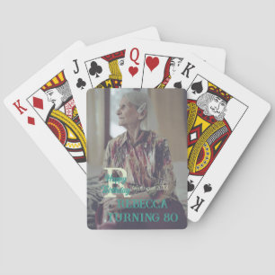 Photo 80th birthday add name date modern green tre poker cards